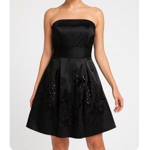 Portmans  black knee length fit flare sequin strapless formal gown SZ 8